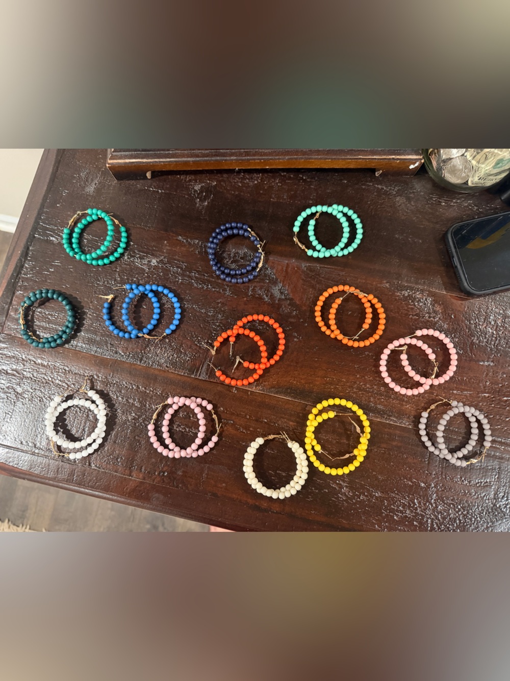 Colorful Beaded Hoop Earrings - Multiple Color Options 13 pair